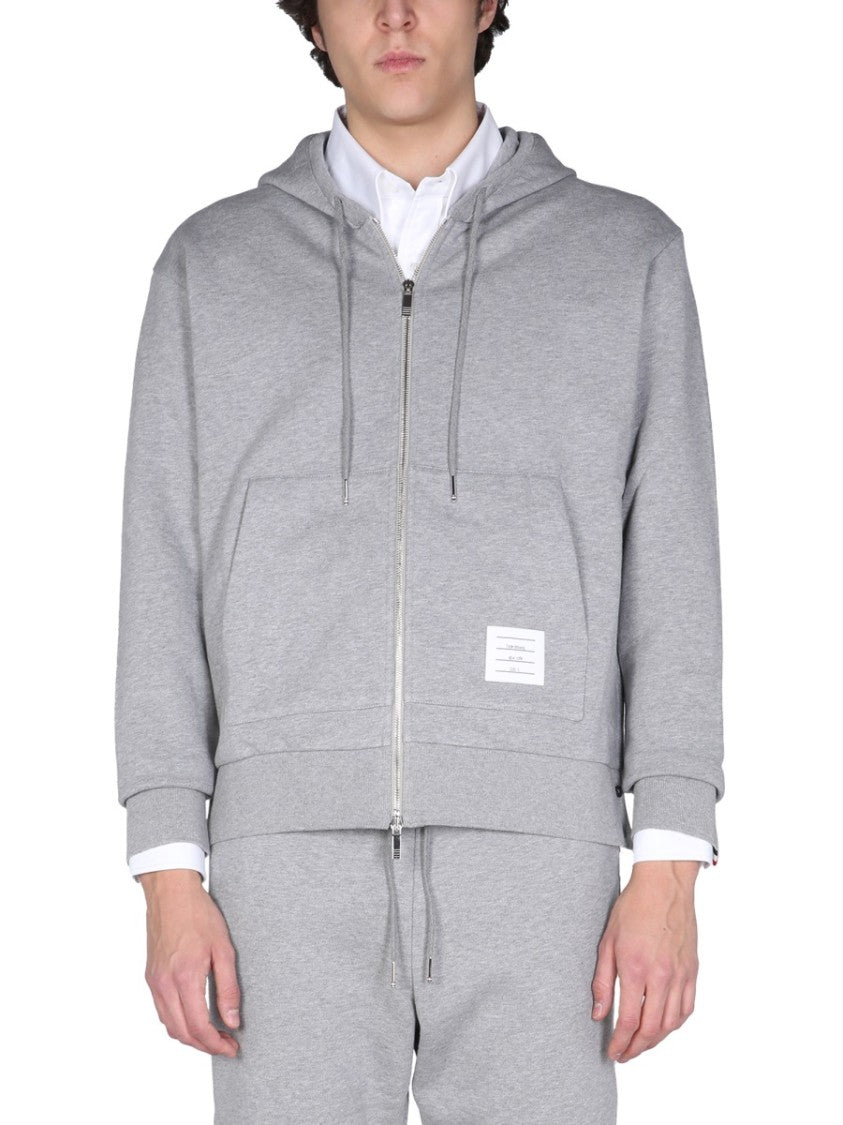 Thom Browne Relaxed Fit Zip-Up Hoodie With Contrasting Stripes