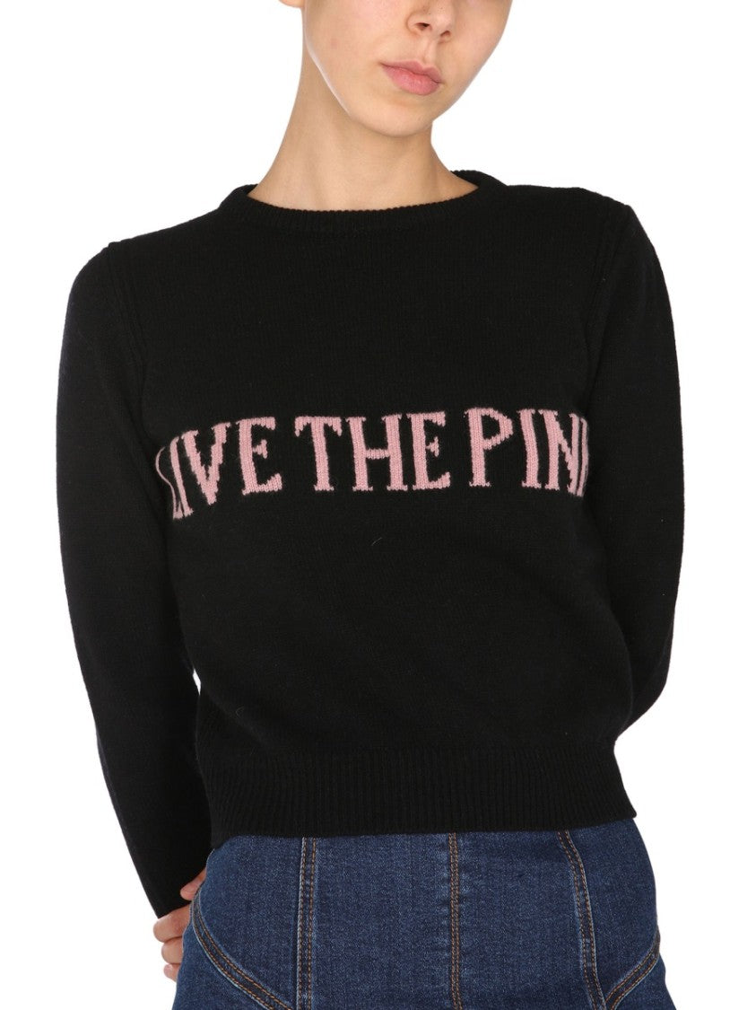 Alberta Ferretti Cropped Black Crew Neck Sweater