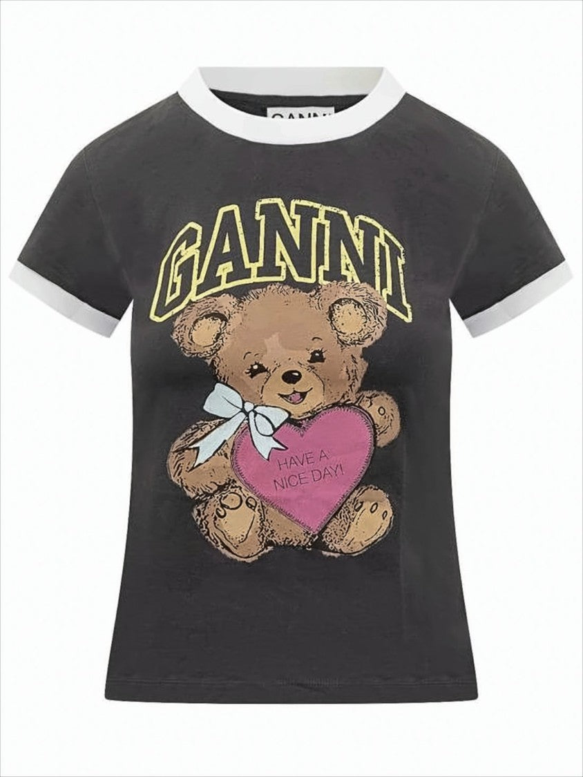 Ganni Short-Sleeved T-Shirt With Playful Teddy Bear Graphic