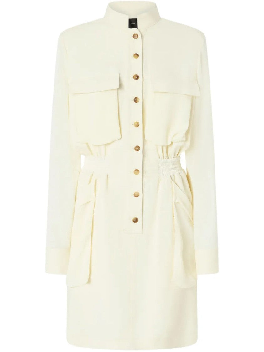 Pinko Structured Pink Midi Dress With High Collar And Flap Pockets