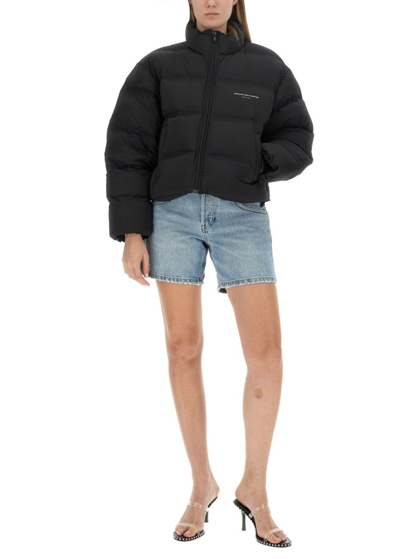 Alexander Wang Boxy Cropped Puffer Jacket With Logo Detail