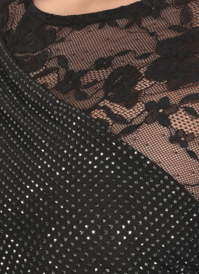 Self-Portrait Asymmetrical Black Strass Evening Dress