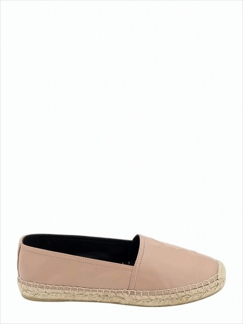 Saint Laurent Smooth Leather Flat Shoes With Woven Espadrille Trim