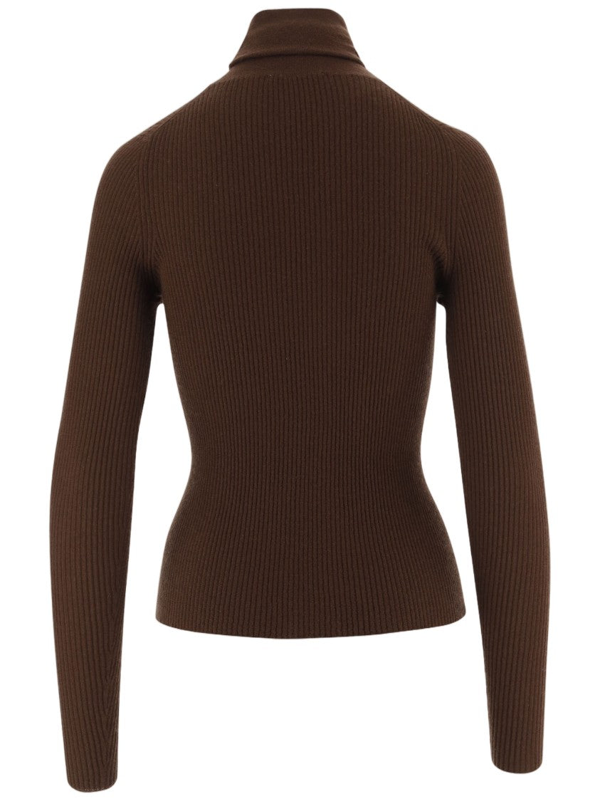 Oliver Lattughi Brown Ribbed Cashmere Turtleneck Sweater
