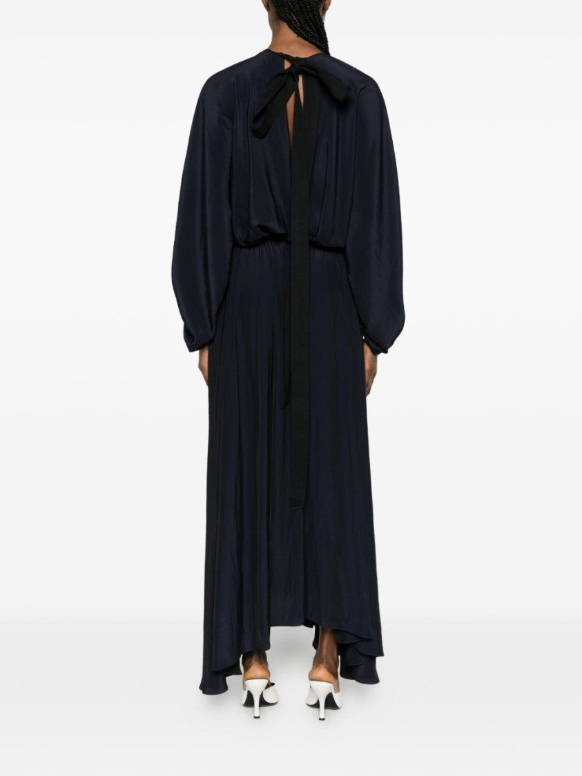 Lanvin Dark Blue Flared Hem Tie Dress