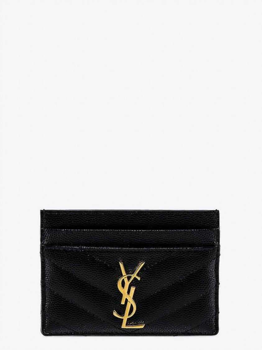 Saint Laurent Chevron Quilted Calf Leather Card Case