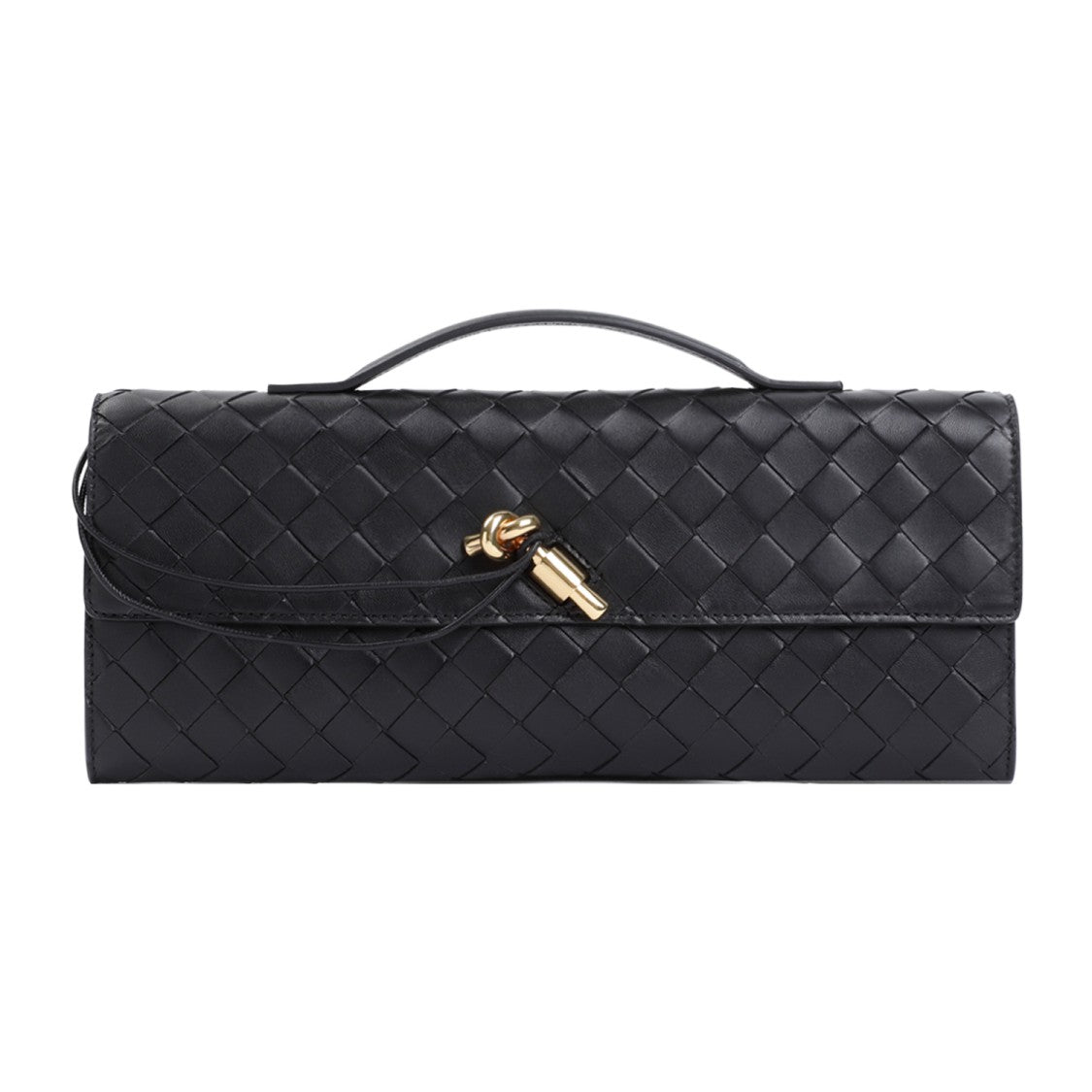 Bottega Veneta Andiamo Long Intreccio Black Leather Clutch