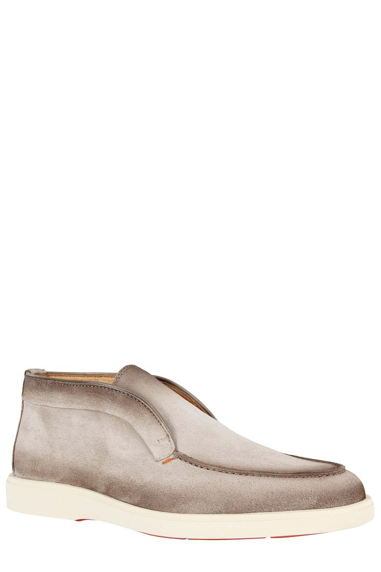 Santoni Brown Suede Slip-On Shoes With Contrast Stitching