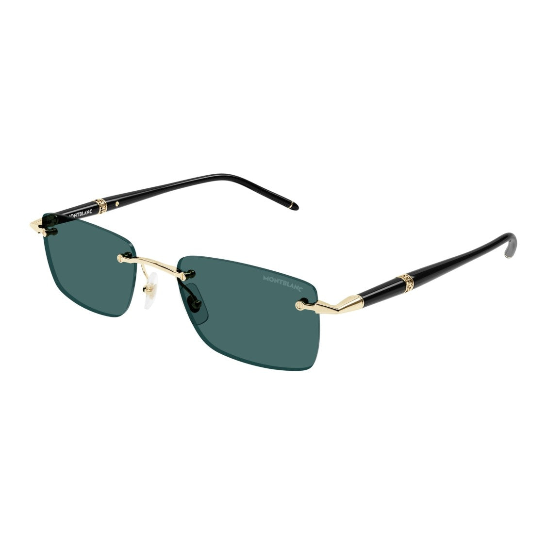 Montblanc Mb0344s Rimless Sunglasses With Rectangular Dark Green Lenses
