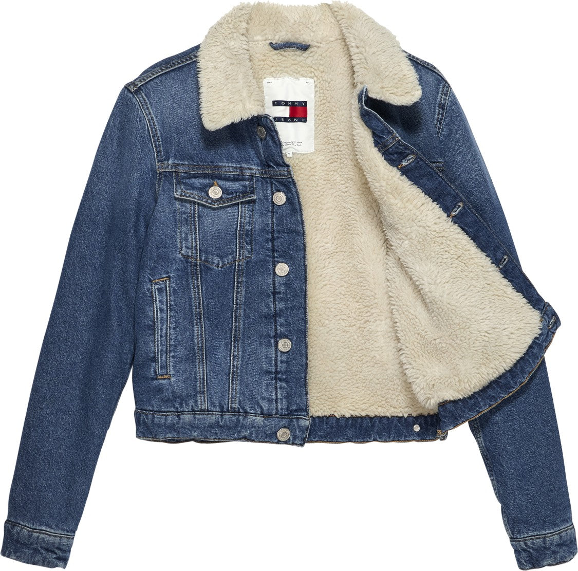 Tommy Jeans Cropped Denim Jacket Color-Block Sherpa Lining