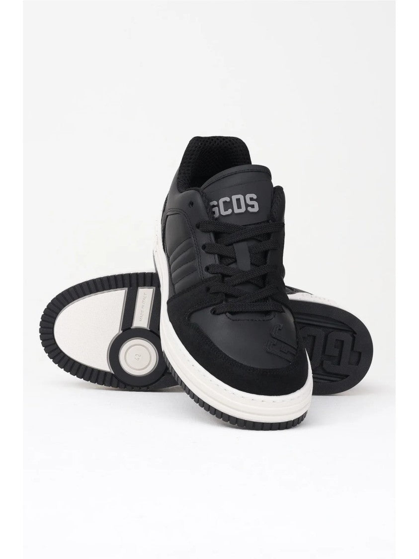 Gcds Black Leather Lace-Up Sneakers
