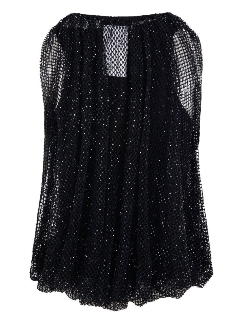 Sportmax Flowy Black Top With Mesh Overlay