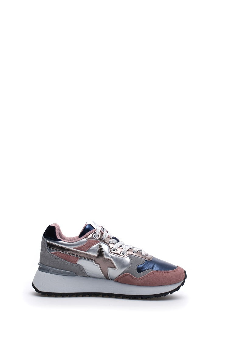 W6yz Navy Blue Technical Fabric Eco-Leather Sneakers