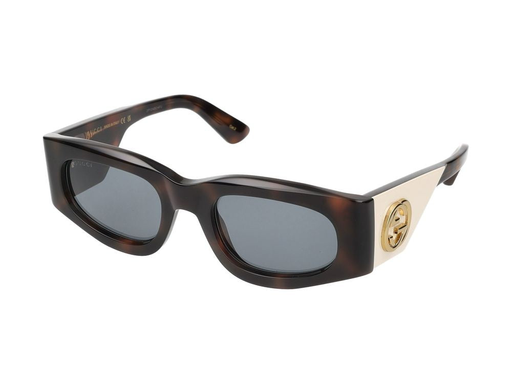 Gucci Havana Gold-Tone Detail Oversized Square Sunglasses