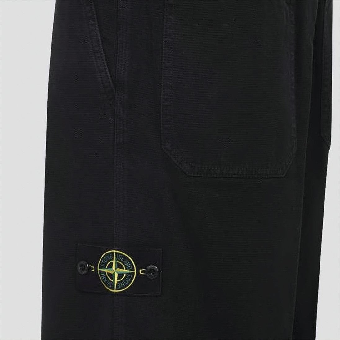 Stone Island Minimalist Black Straight-Leg Pants With Iconic Logo Patch