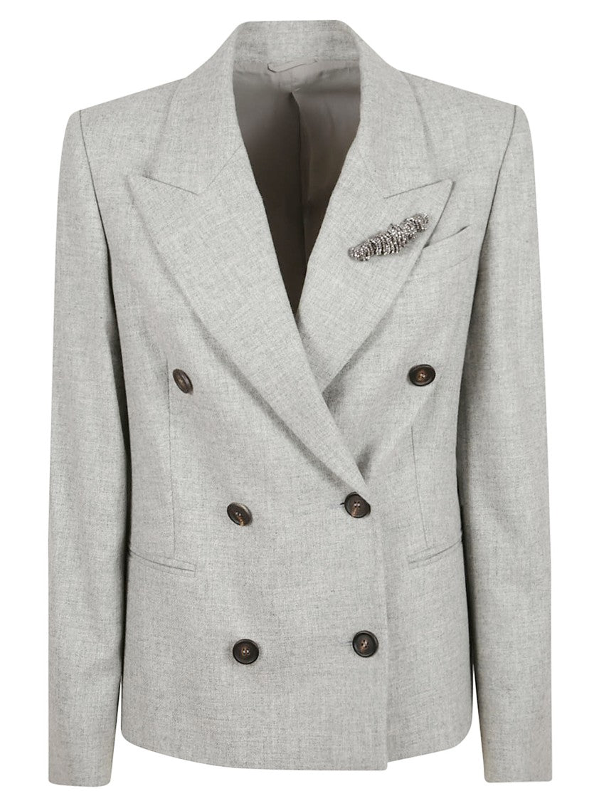 Brunello Cucinelli Double-Breasted Light Grey Jacket