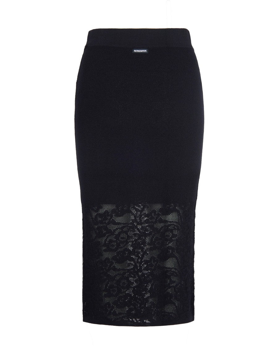 Patrizia Pepe Black Lace Effect Midi Skirt