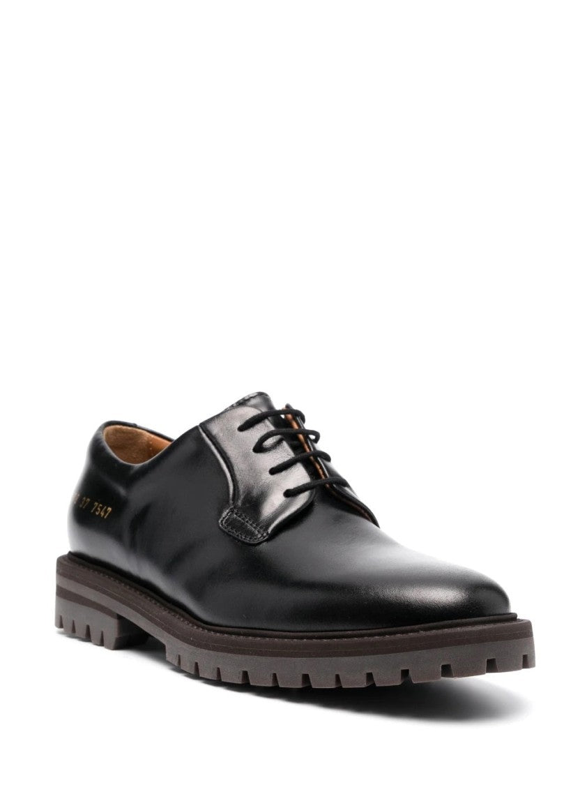 Common Projects Polished Black Leather Derby Shoes With Lace-Up Design