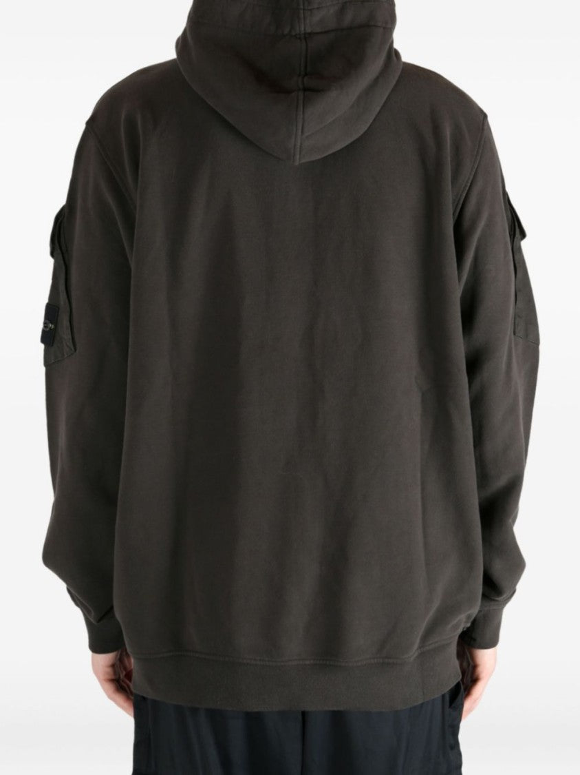 Stone Island Dark Grey Zip-Up Hoodie With Ribbed Cuffs