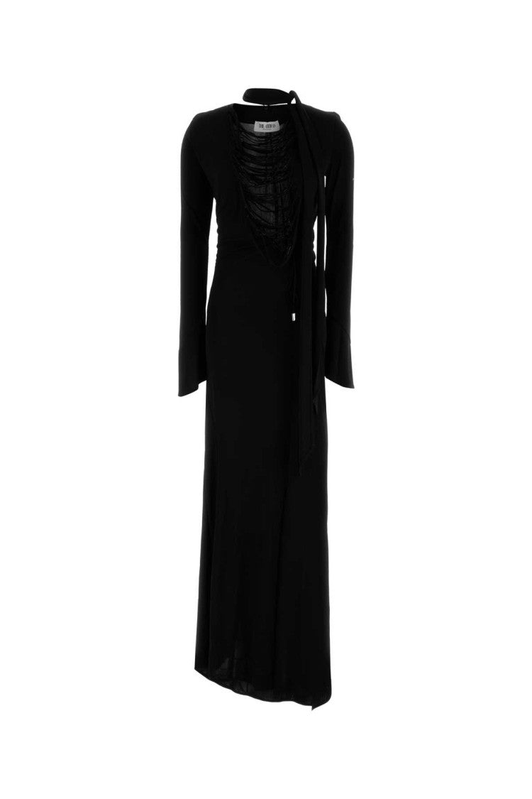 The Attico Black Crepe Long Dress