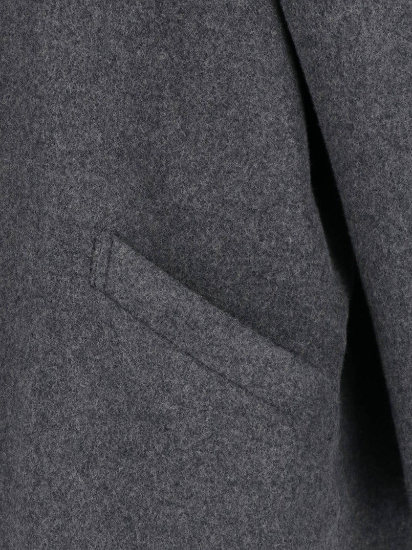 Low Classic Wool And Cashmere Blend Grey Coat With Concealed Button Closure
