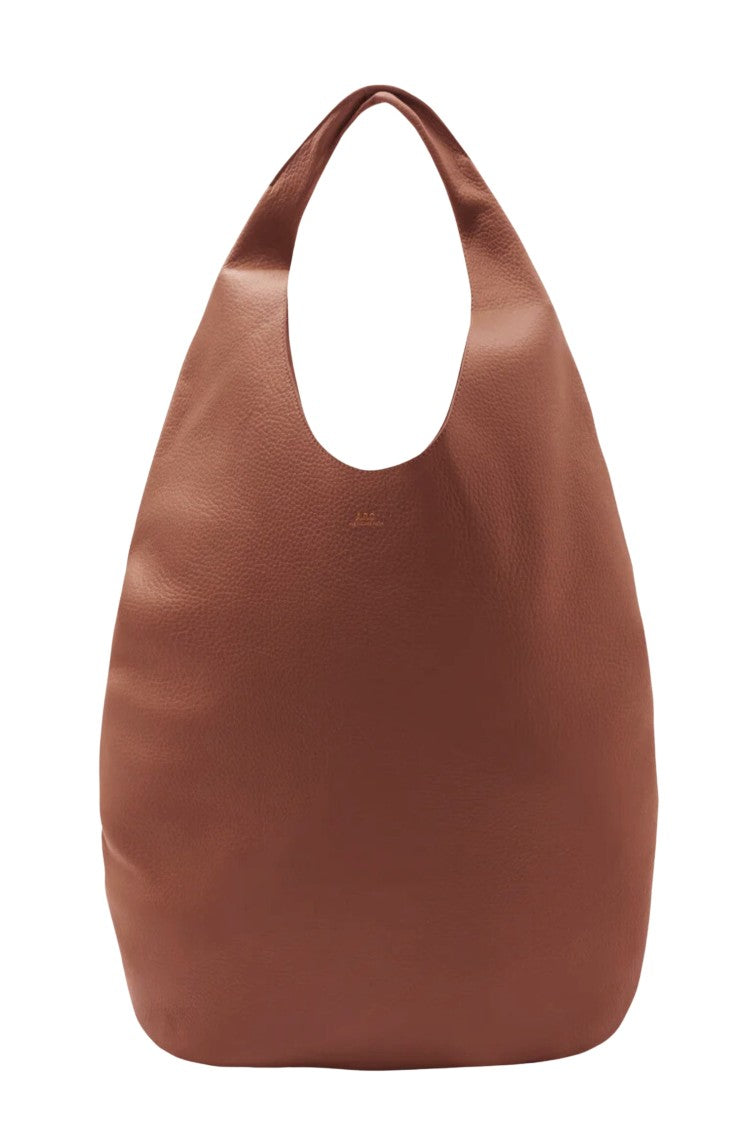 A.P.C. Brown Le Neige Gold Embossed Logo Cowhide Leather Tote Bag