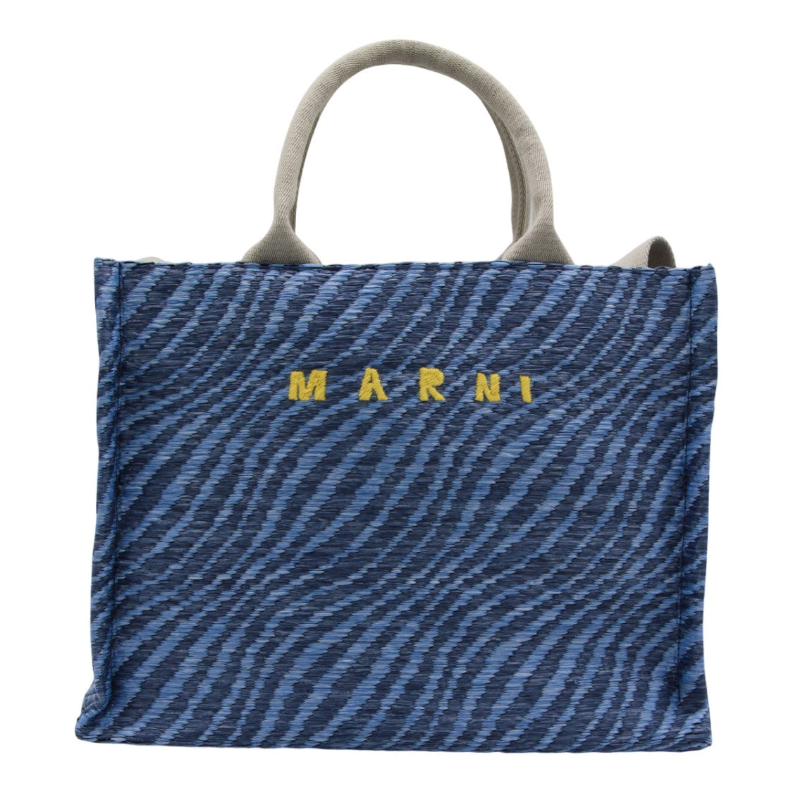Marni Textured Blue Tote Bag With Bold Embroidery