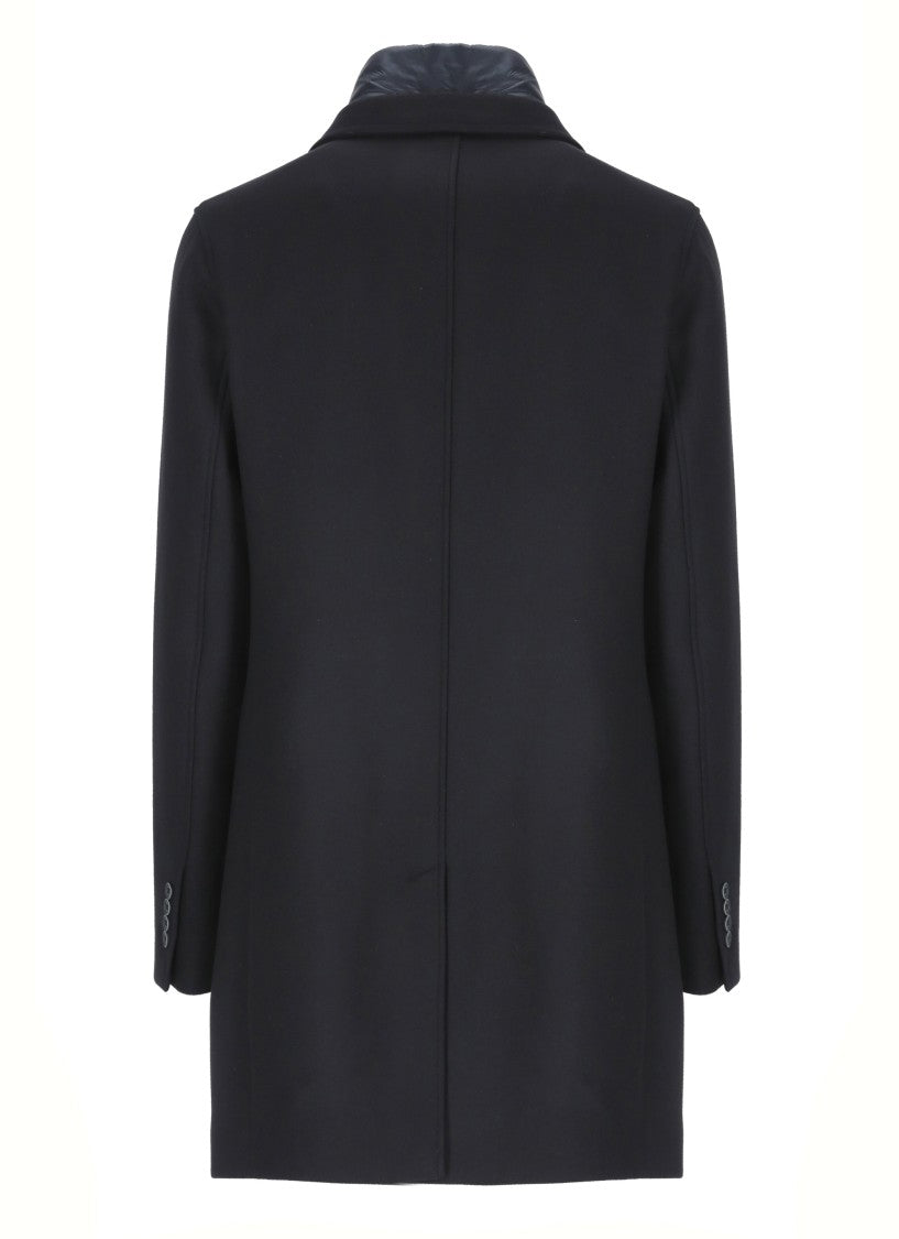 Herno Tailored Blue Wool Coat With Peak Lapel
