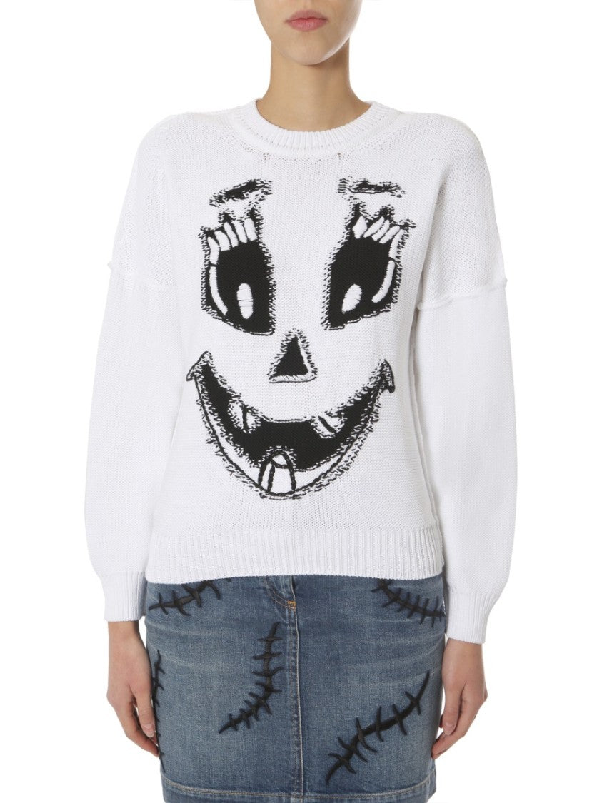 Moschino Graphic Face Round Neck Sweater