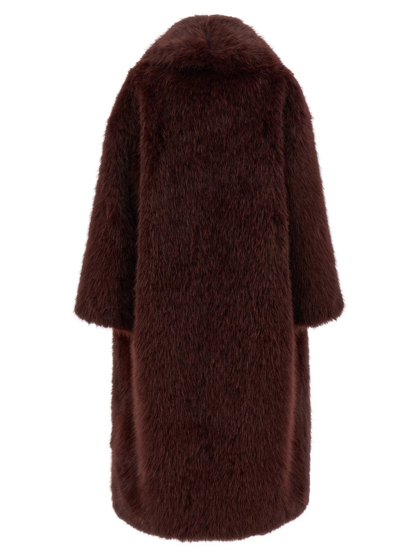 Elisabetta Franchi Burgundy Faux Fur Long Coat