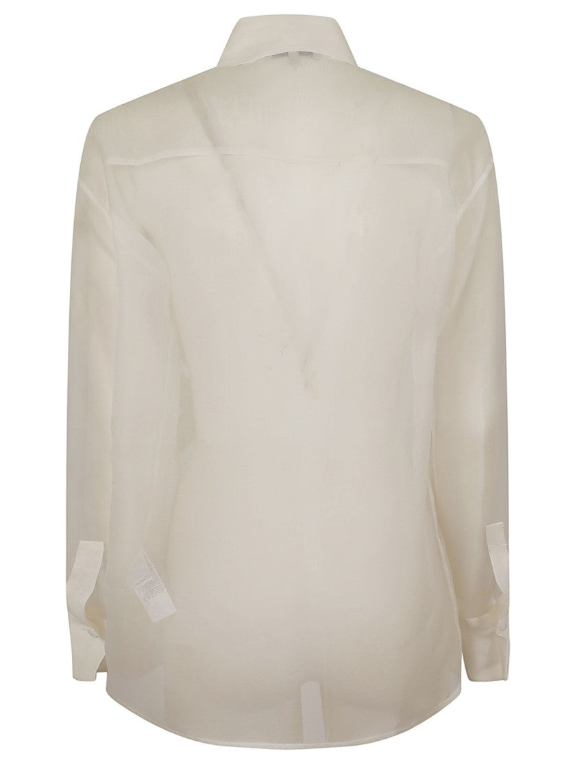 Antonelli Firenze Sheer White Silk Shirt With Floral Embroidery