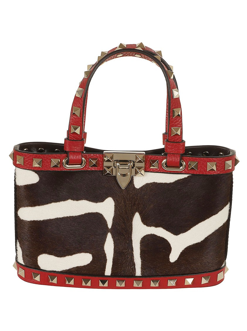 Valentino Garavani Rockstud Mini Tote Bag In Animal Print Calfskin