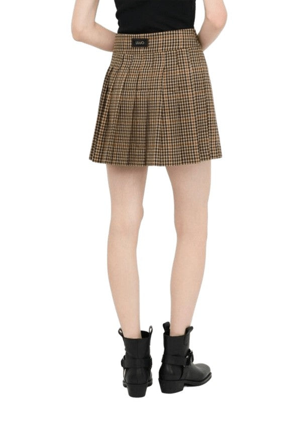 Liu Jo Checkered Beige Skirt With Pleated Design