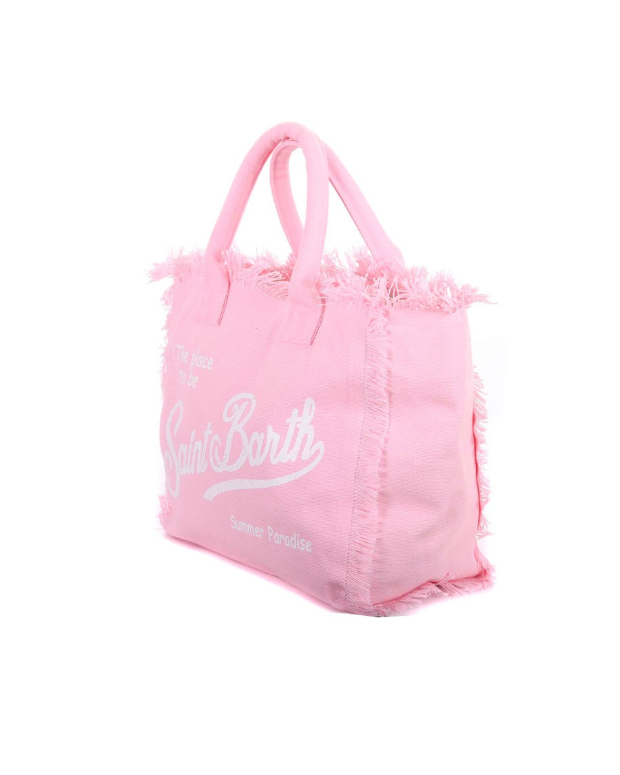 Mc2 Saint Barth Fringed Cotton Canvas Tote Bag With Logo Detail