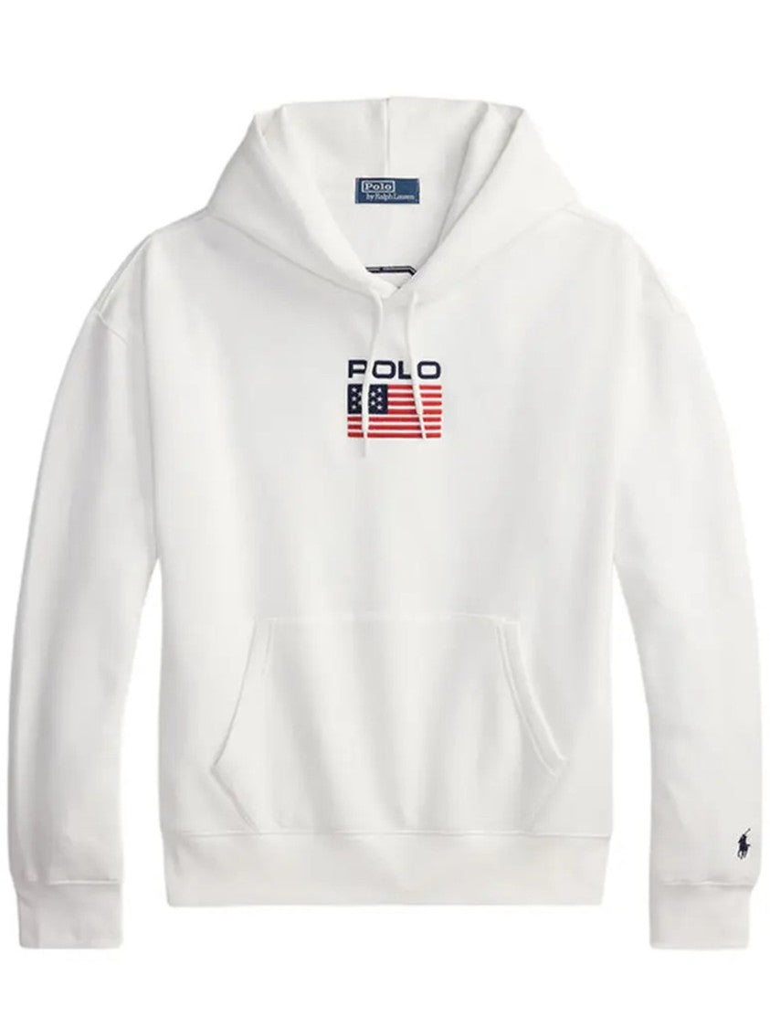 Polo Ralph Lauren White Sweatshirt Graphic Flag Cotton Hoodie