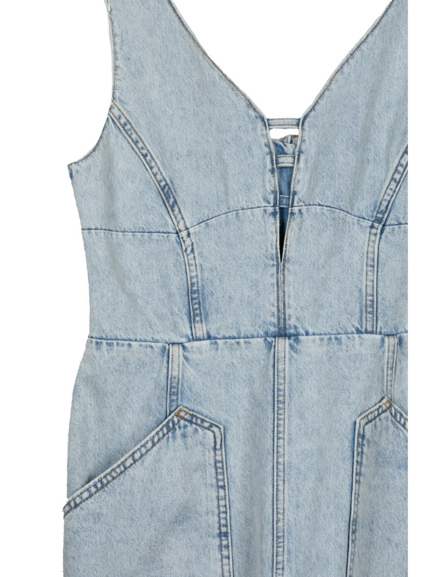 Iro Light Blue Denim Zip Pinafore Dress