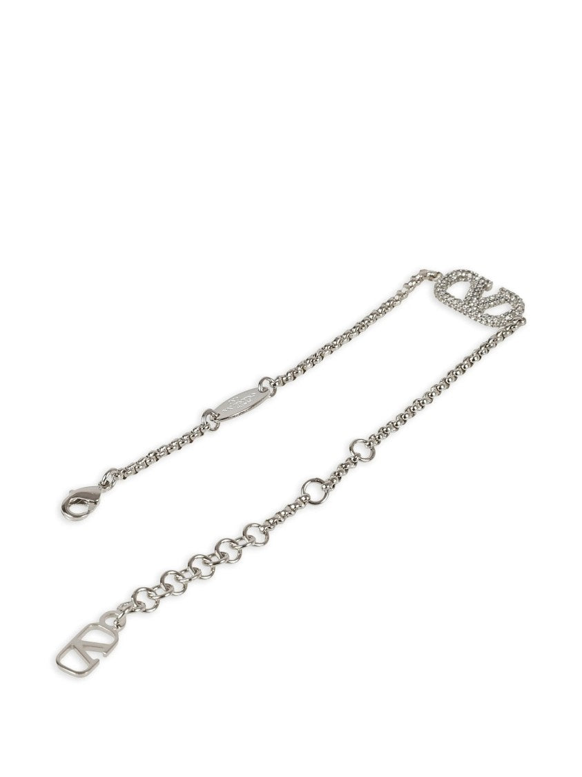 Valentino Silver V-Logo Crystal Embellished Chain Bracelet
