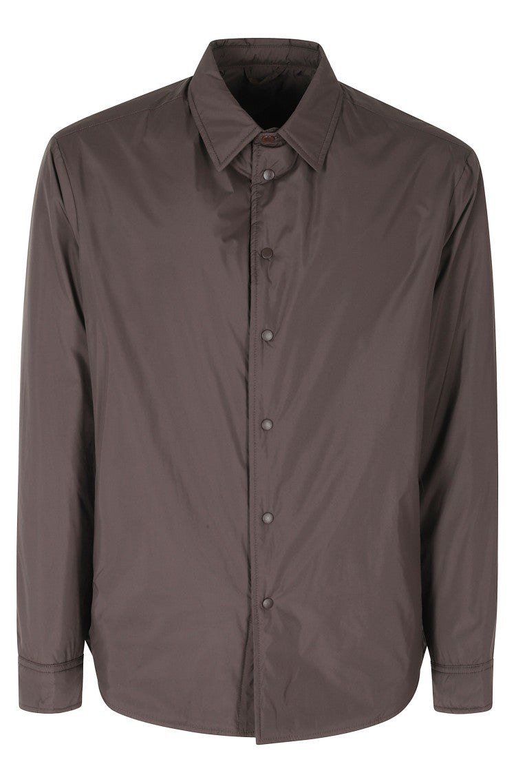 Briglia Brown Classic Collar Snap Button Nylon Shirt Jacket