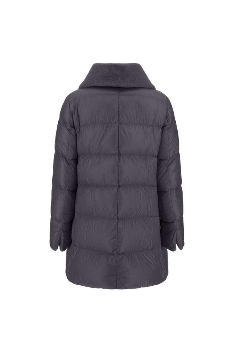 Herno Grey Polyamide Shearling-Collar Puffer Jacket