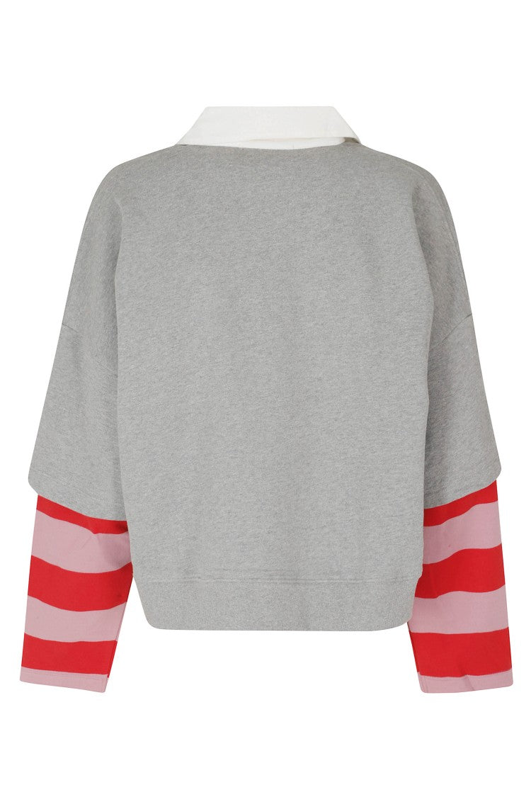 Essentiel Antwerp Grey Gatsby Layered Sleeve Cotton Polo Sweatshirt