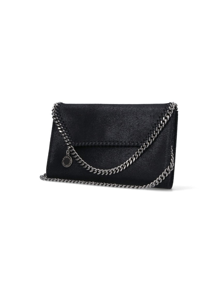 Stella Mccartney Textured Black Wallet With Silver-Tone Chain Detail