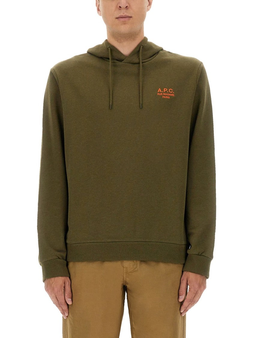 A.P.C. Relaxed Fit Green Hoodie With Drawstring