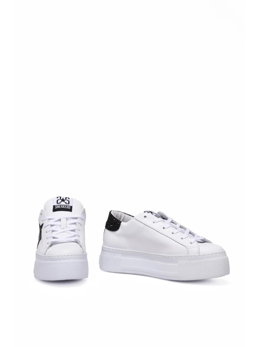 2Star White Black Glitter Leather Sneakers