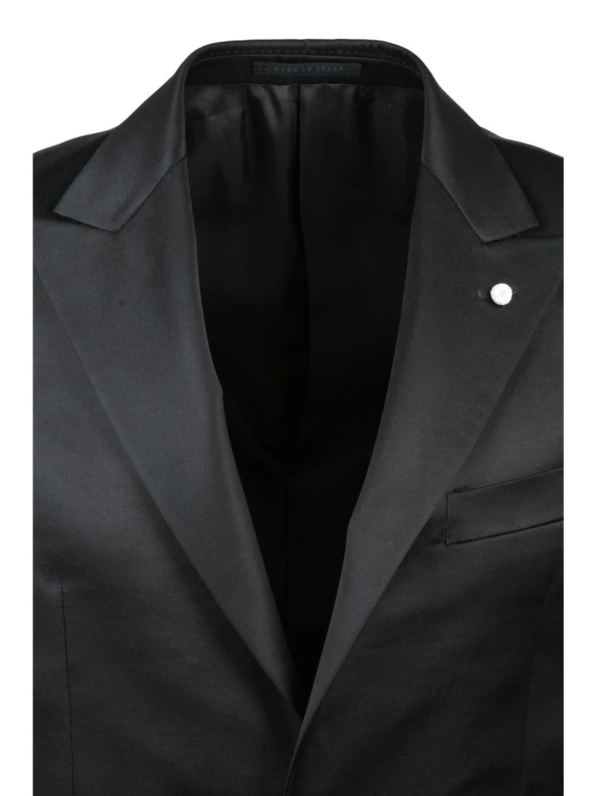 Luigi Bianchi Tailored Black Wool-Polyester Jacket With Classic Notch Lapel