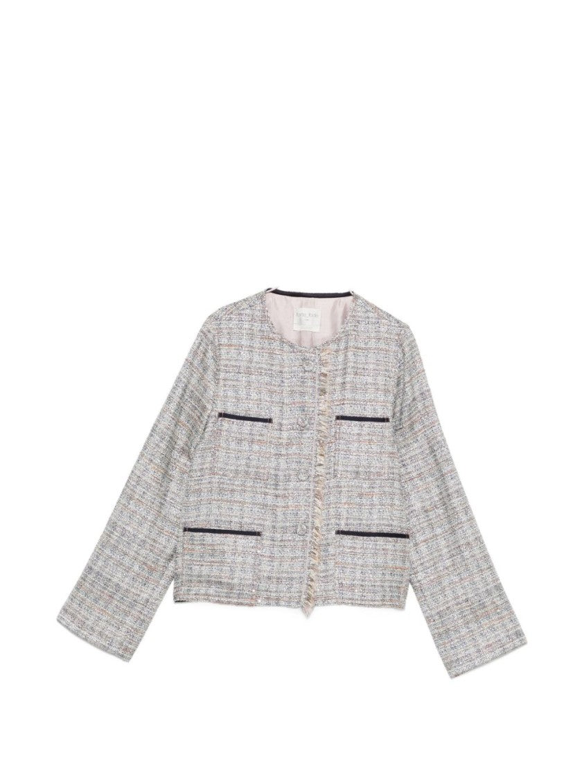 Forte Forte Cropped Collarless Jacket In Light Textured Tweed