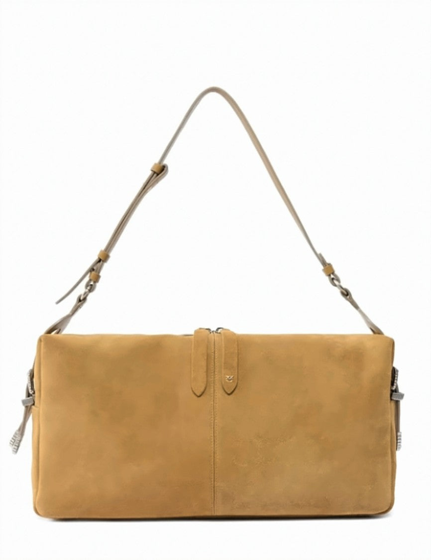Pinko Beige Suede Decorative Buckle Shoulder Bag