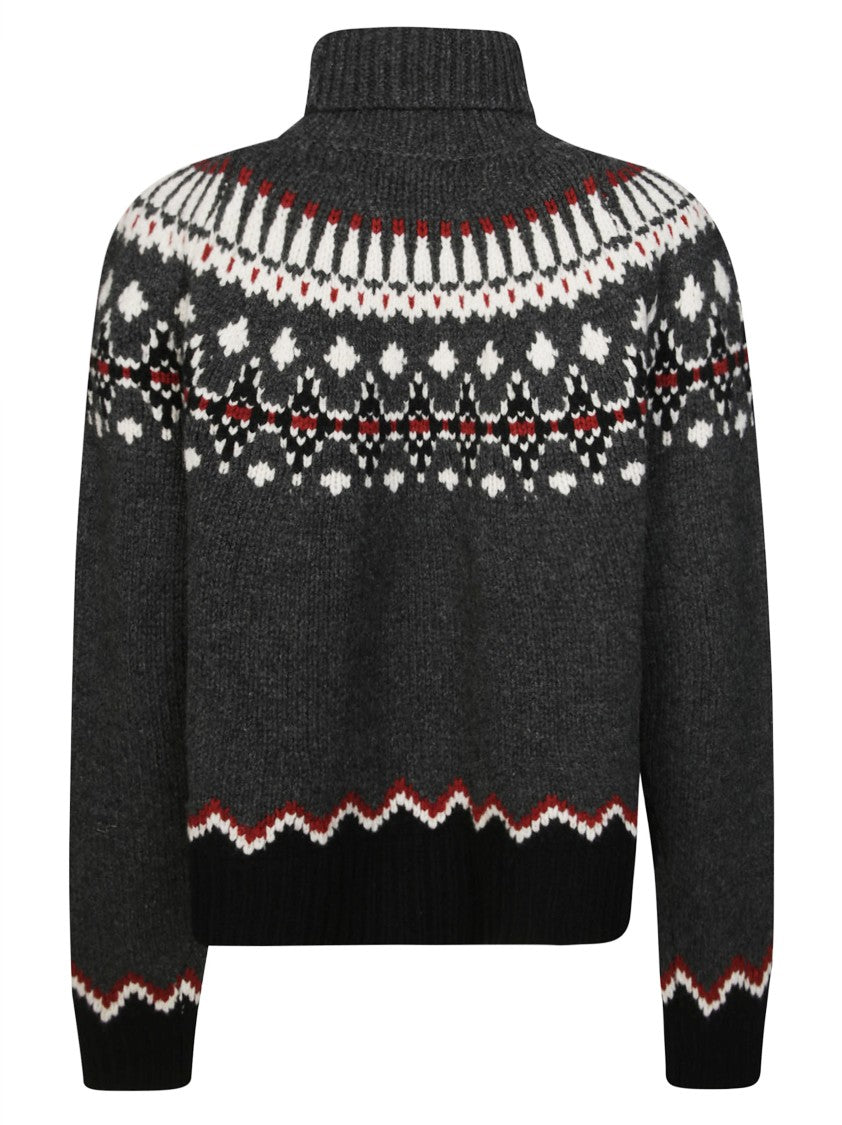 Alanui Cropped Knitted Sweater With High Turtleneck And Nordic Yoke Design