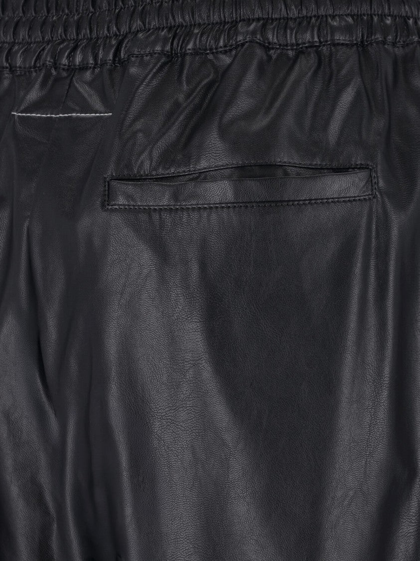 Mm6 By Maison Margiela Wide-Leg Faux Leather Pants With Gathered Waistband And Side Pockets