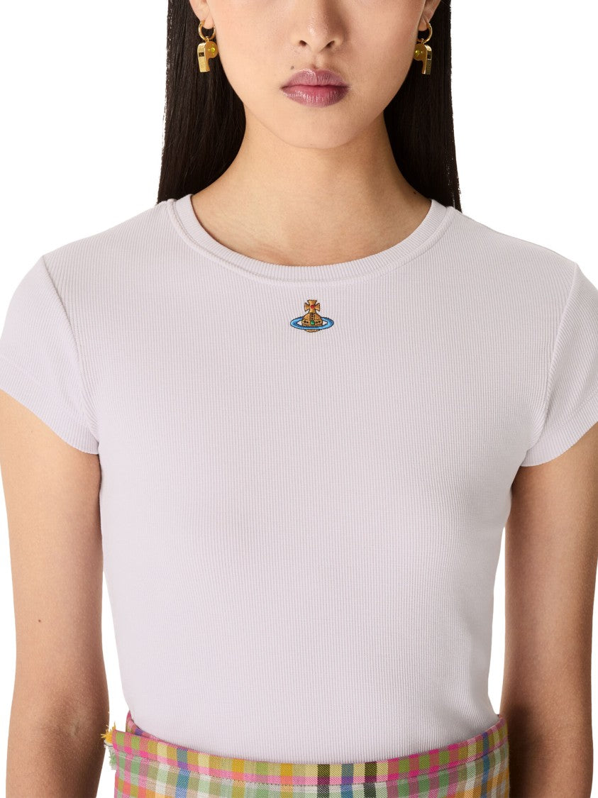 Vivienne Westwood Fitted Cropped T-Shirt With Colorful Embroidered Emblem