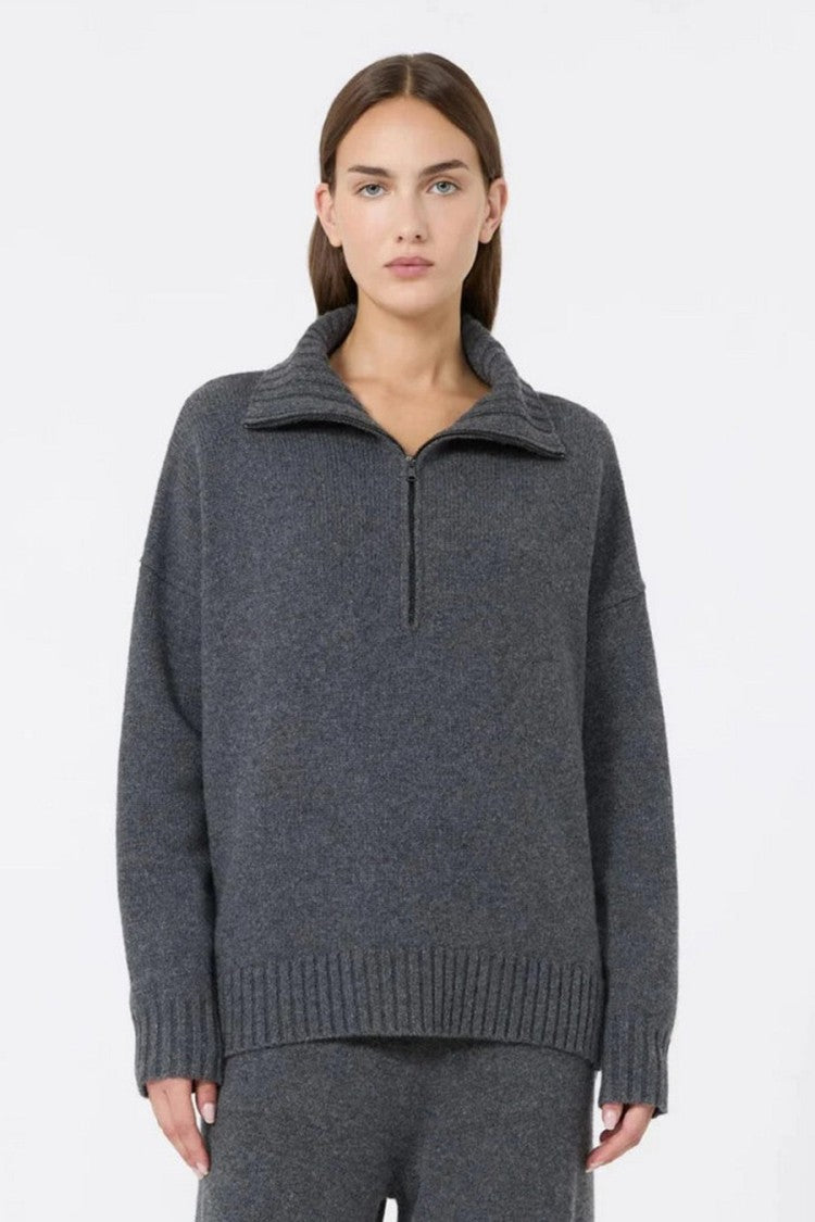 Max Mara Charcoal Mxmcrasso Half-Zip Cashmere Sweater